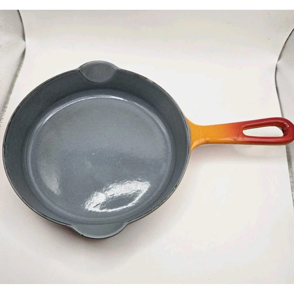 Vintage Unmarked Descoware Enamelware Fry Pan Flame Orange #3 Made In Belgium